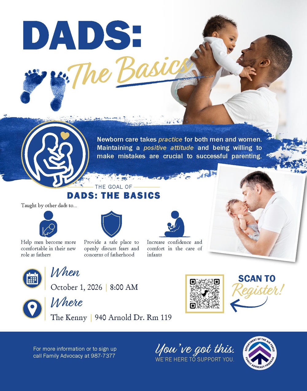 Dads: The Basics graphic promotes parenting support for Little Rock AFB fathers