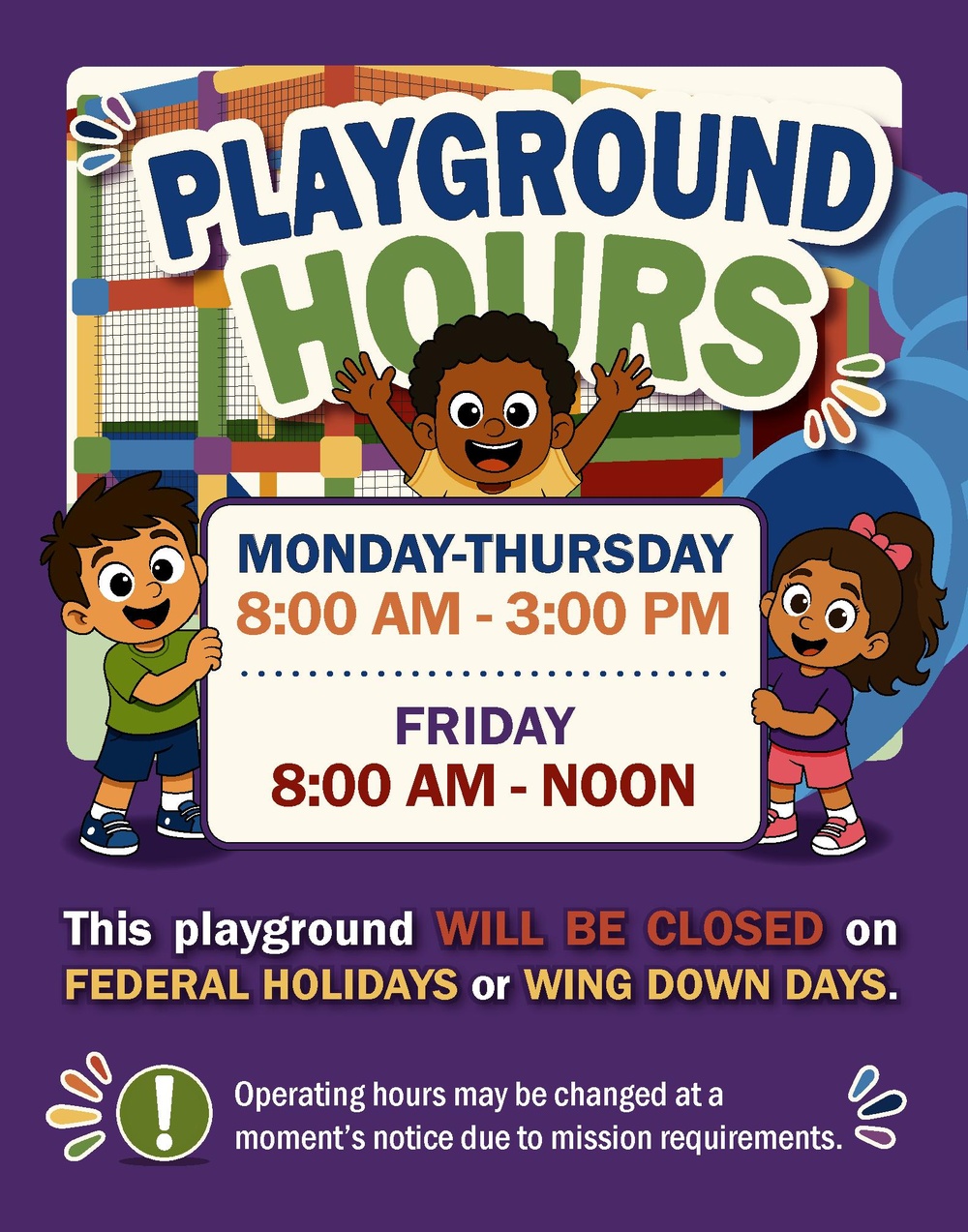 Little Rock AFB indoor playground operating hours