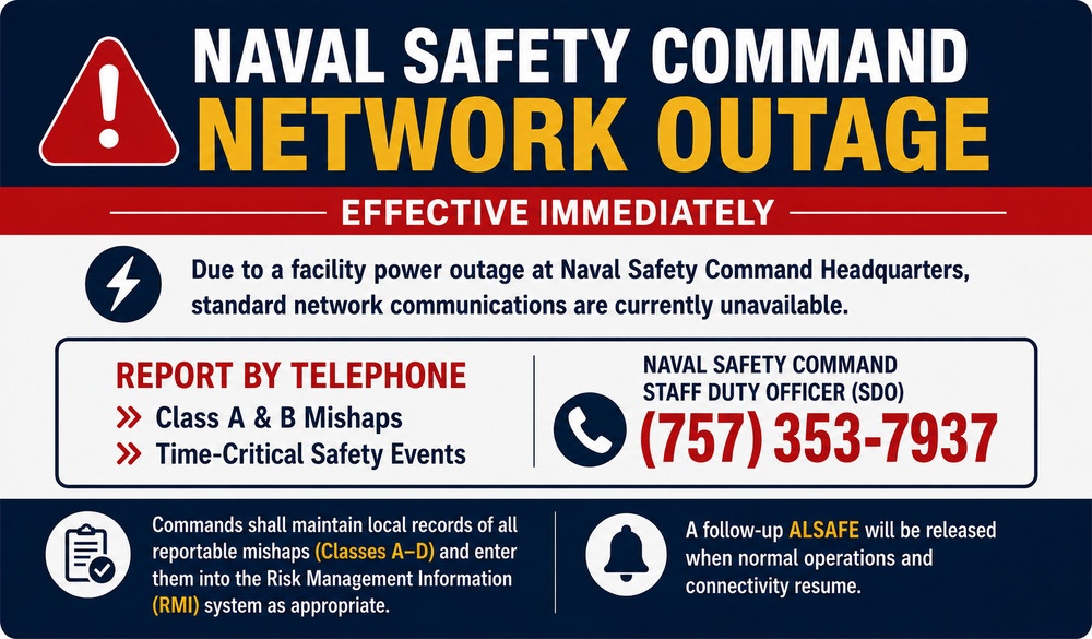 Naval Safety Command Network Outage Banner
