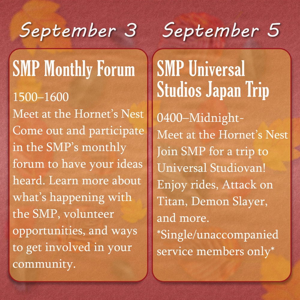 2026 September Event Calendar for MCAS Iwakuni