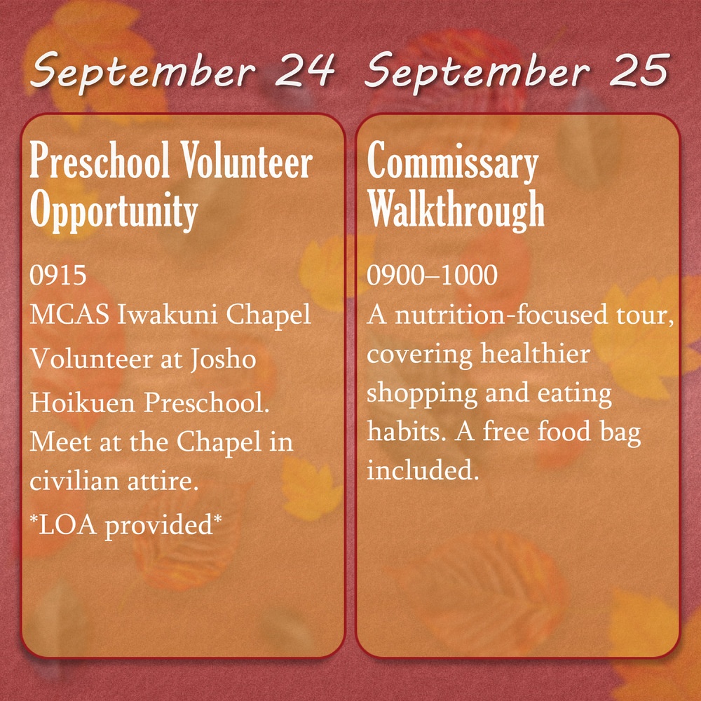 2026 September Event Calendar for MCAS Iwakuni