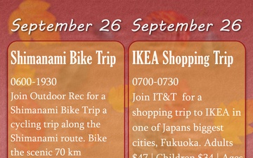 2026 September Event Calendar for MCAS Iwakuni
