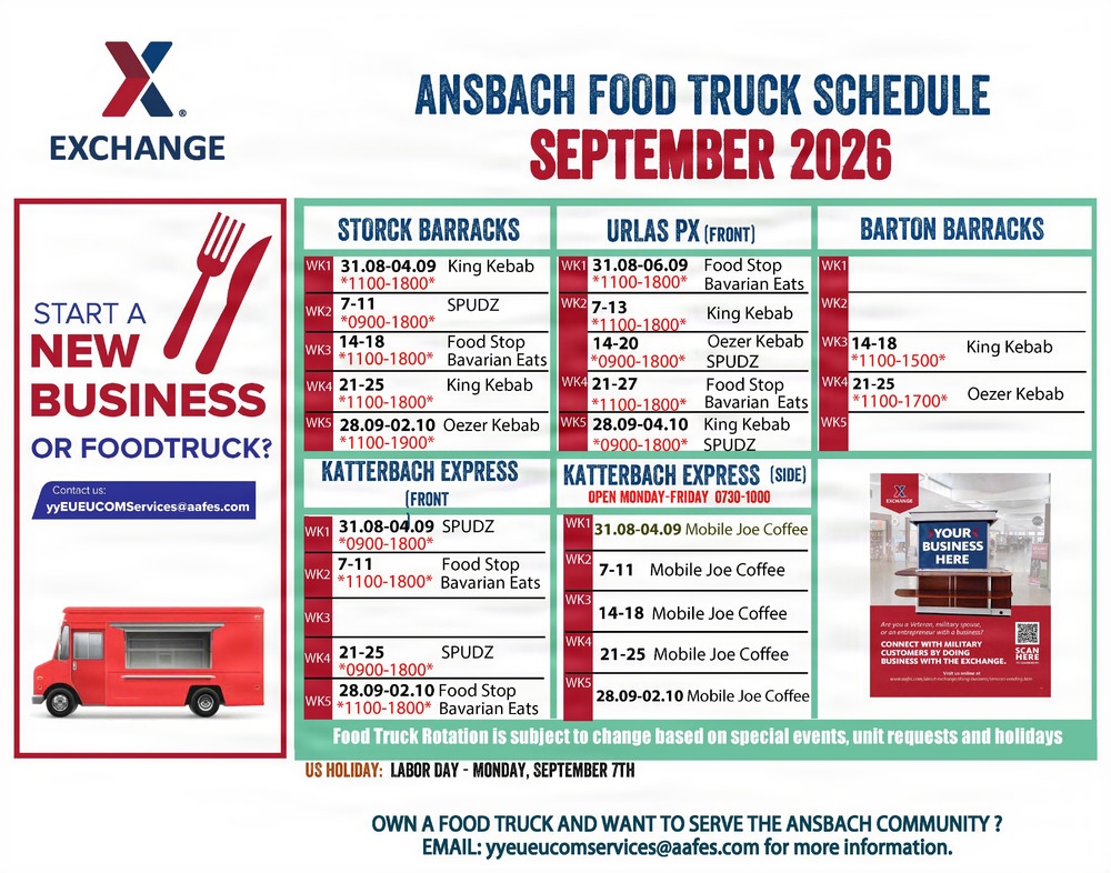Ansbach September 2026 Food Truck schedule
