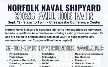 Norfolk Naval Shipyard Hosting Fall Job Fair Sept. 12