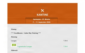 Kantine menu - Sept. 7-11, 2026