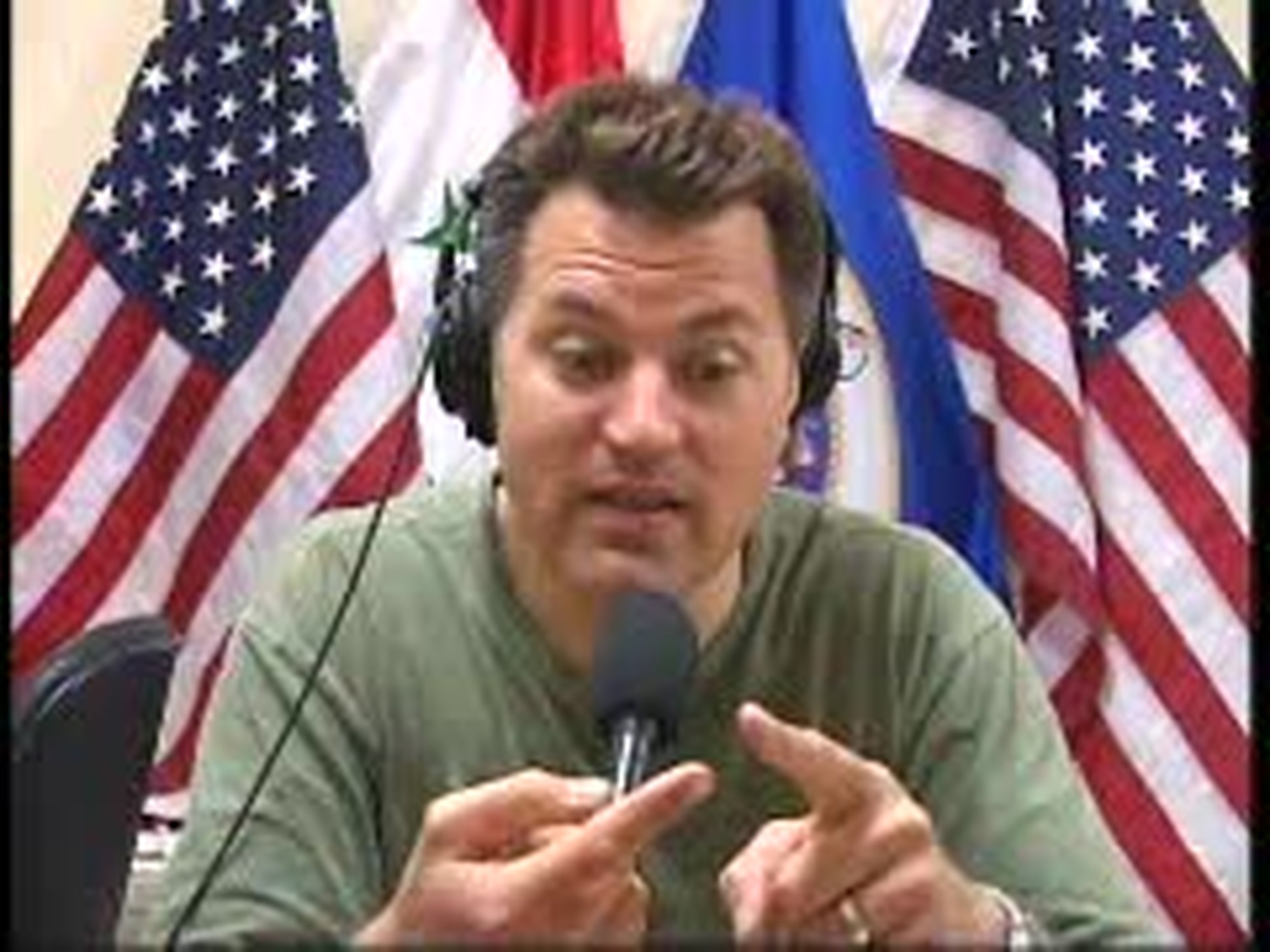 B-roll of a WCCO radio show, The Jack Rice Show, airing from An Nasiriyah, Iraq. Includes stories about a suicide bomber reaching the highly secure parliament building in Baghdad, visiting Abraham&#39;s Ziggurat at Ur and talking to a local man about having multiple wives.