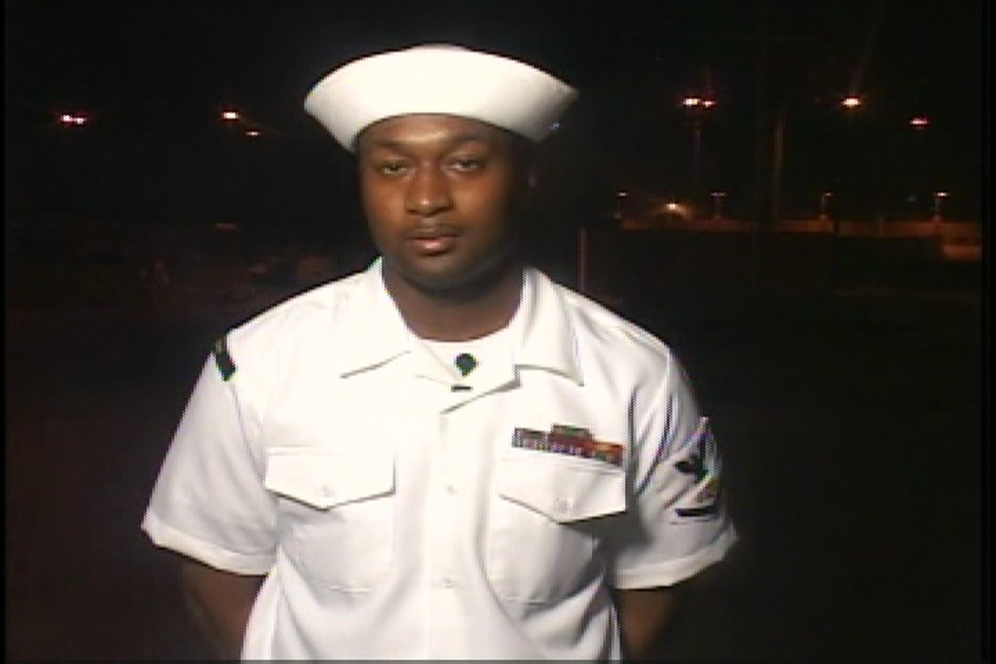 Talks to a WAVY-TV reporter in Norfolk, Va., about his military job, how he keeps in touch with his wife, and what role the U.S.S. Ponce plays in the War on Terror.