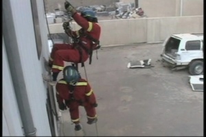 Iraqi Firefighters Rescue Rappelling