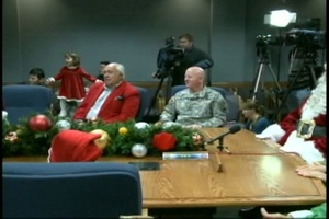 Santa Arrives at Peterson AFB for the NORAD Tracks Santa Briefing
