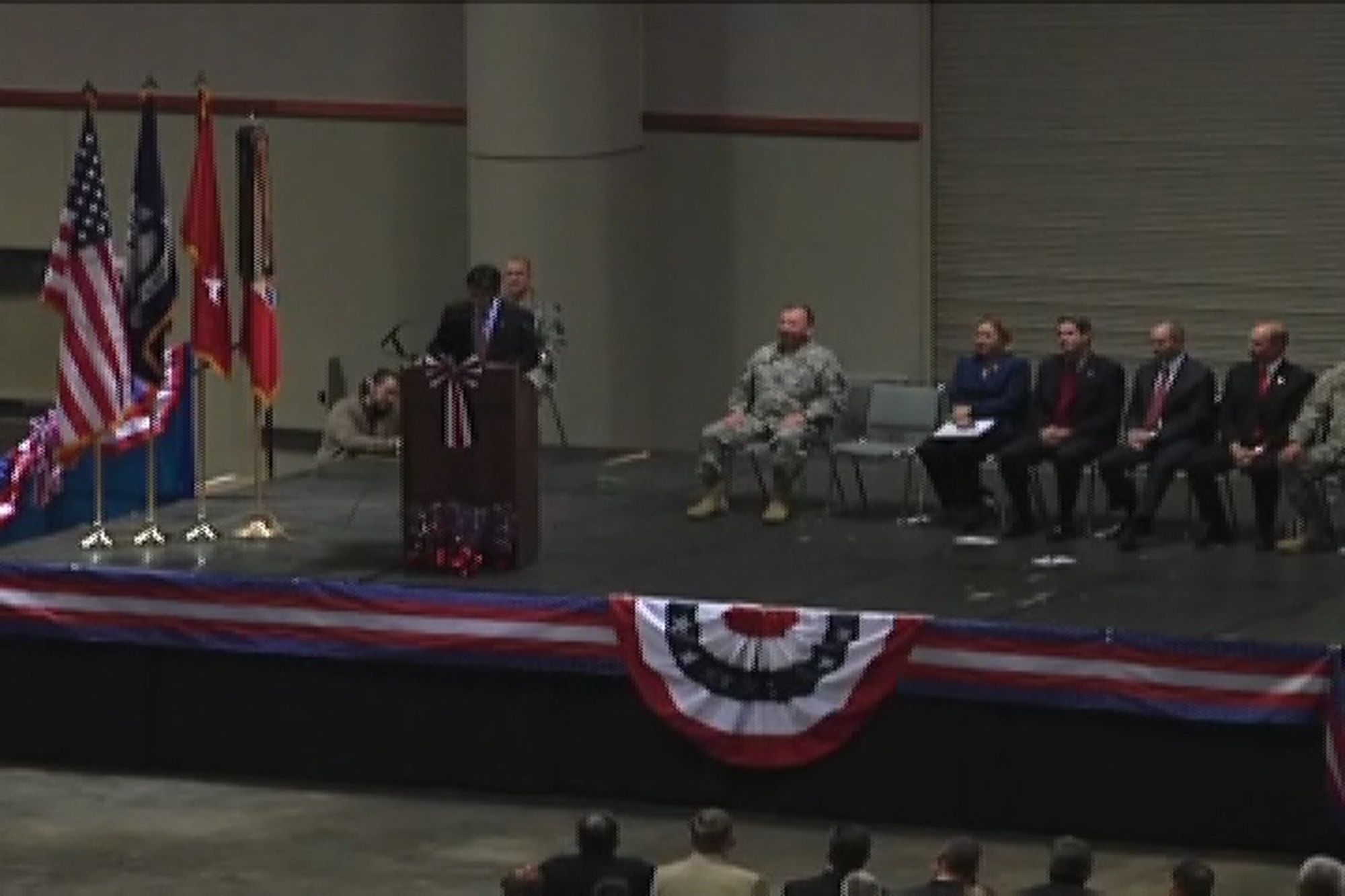 B-roll of the deployment ceremony for the Louisiana National Guard’s Headquarters, Headquarters Company, 256th Infantry Brigade Combat Team and the B and C Companies of Brigade Special Troops Battalion taking place at Cajun Dome Convention Center, Lafayette. La. Scenes include an interview with a Patriot Guard member and an interview with a deploying Soldier, multiple speeches being given to the audience. Produced by Staff Sgt. Sharon Tabony.