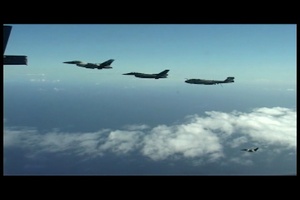 American and Japanese Air Craft in Formation