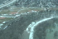 Aerial of Red River in Fargo, N.D. and Moorhead M.N.