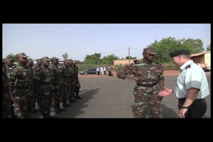 Burkinaba Soldiers are addressed by Senior Officers prior to Deployment.