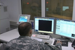 Spc. Josiah Greene performing his duties at Camp Bondsteel, Kosovo