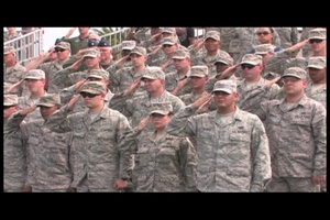 Airmen Salute During F-22 Welcome Ceremony
