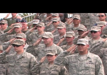 Airmen Salute During F-22 Welcome Ceremony