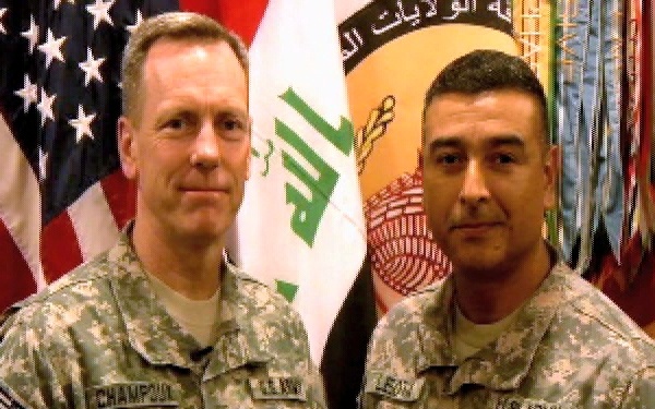 Maj. Gen. Bernard Champoux and Command Sgt. Maj. Frank Leota