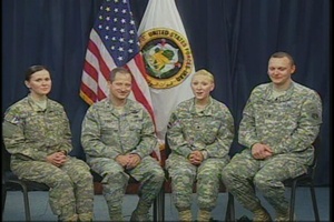 Brig. Gen. Bob Rank, Spc. Elizabeth Lynch, Pfc. Amanda Elam, Petty Officer 1st Class Adam Yetter