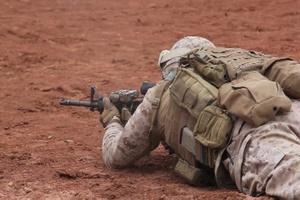 Marines with Battalion Landing Team 3/8 sight-in their weapons in Afghanistan