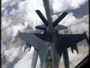 F16 Fighting Falcon gets refueled by KC135 Stratotanker over Afghanistan