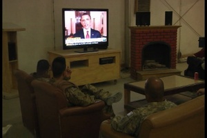 Soldiers watch announcement of Bin Laden's death