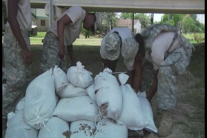 La. National Guard's 769th battalion fill HESCO baskets in Morgan City