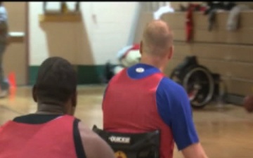 Wounded Warrior Regiment All-Marine Team at wheelchair basketball practice