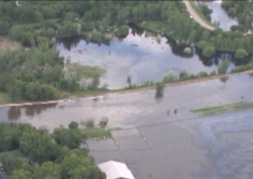 Aerial View of Souris River exceeding Flood Dikes