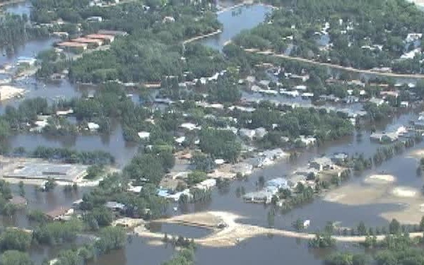 Aerial View of Minot, North Dakota Flooding