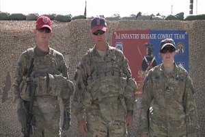 Command Sgt. Maj. Jimmy Carabello, Capt. Kay Hall and Pfc. Brian Devlon Red Sox Shout Out