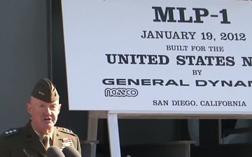 Honorary Guest Mrs. Pat Mills Attends a Keel Laying Ceremony Where She Will Brand Her Initials Into One of Department of the Navy's Newest Mobile Landing Platform