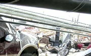 Broll Package Governor Mitch Daniels and Major General R. Martin Umbarger visit tornado struck Henryville, IN