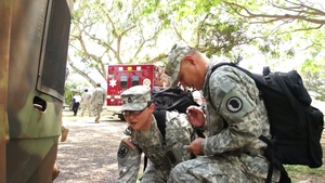 Hawaii Army National Guard Soldiers use traffic accident to drive home safety message.
