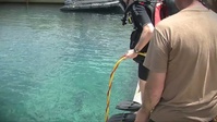 Members of the Royal Canadian Navy Fleet Dive Unit Atlantic test dive equipment in preparation for Exercise Tradewinds 2012