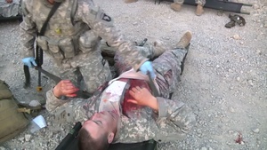 U.S. Army Medics from 801st Brigade Support Battalion take part in a mass casuality training exercise
