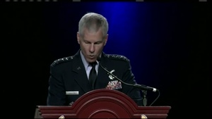 Commander, Air Force Space Command Gen William Shelton speaks on Space Command