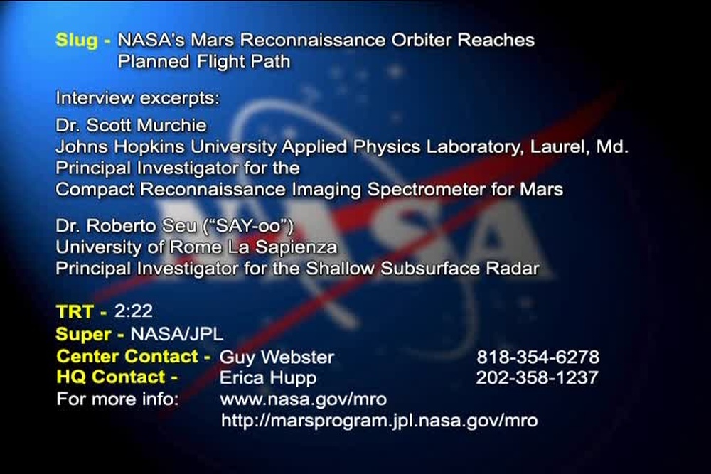 DVIDS - Video - NASA's Mars Reconnaissance Orbiter Reaches Planned ...