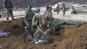 Marines and New Zealand Soldiers fire mortars