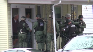 Military Police Members of the Massachusetts National Guard, Guard Security Checkpoints in Watertown, Massachusetts