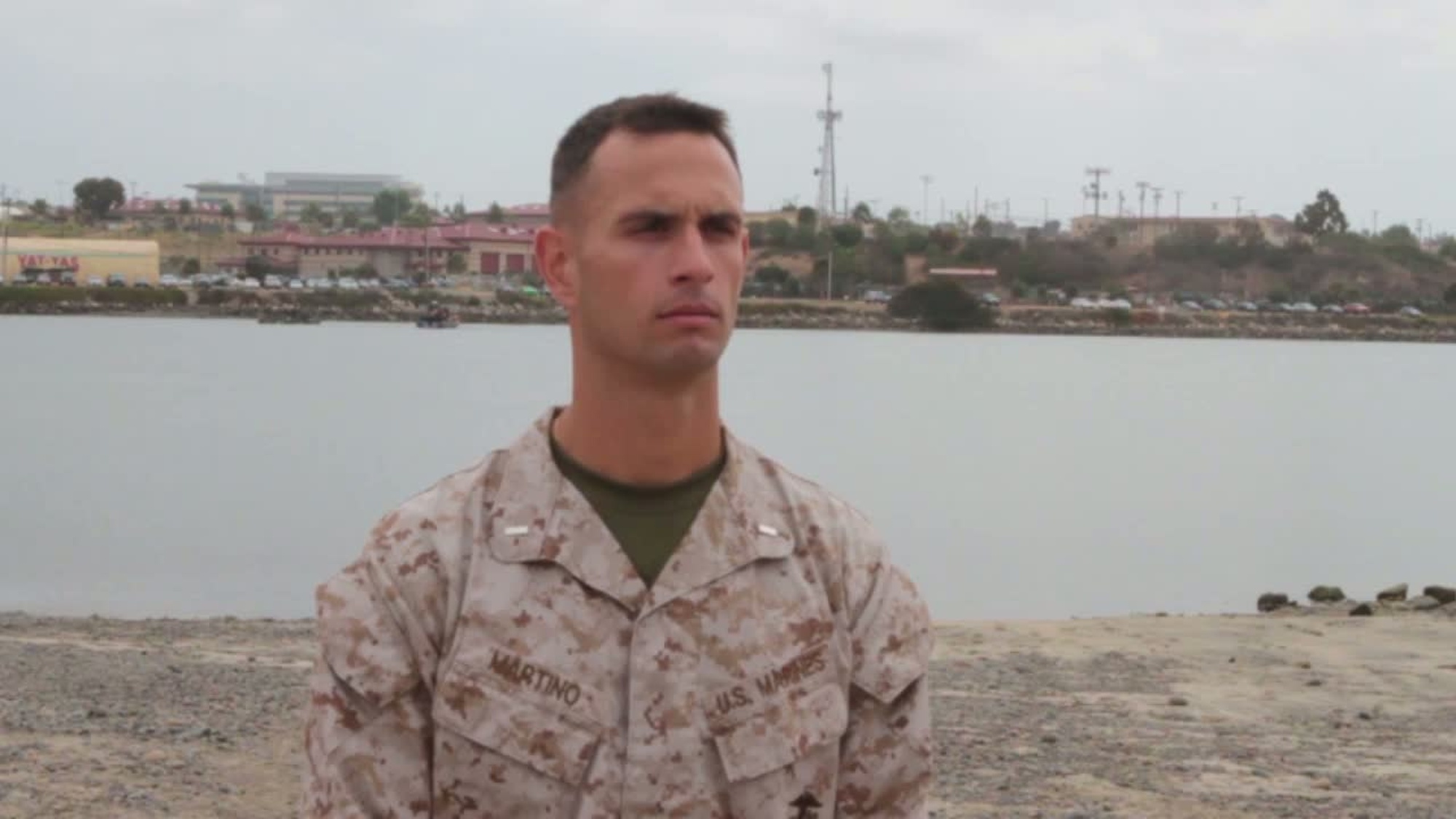 1st Lt. Nick Martino from Kinderhook, N.Y., company commander, bridge company, 7th Engineer Support Battalion, describes the capabilities of the Improved Ribbon Bridge after a demonstration aboard Camp Pendleton, May 16, 2013. Available in high definition.