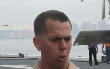 Part 1 of Lt. Col. Brad Harms Talks to Media after Osprey Lands on Japanese Ship