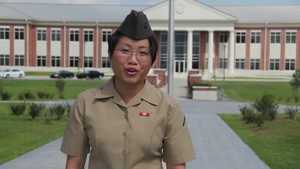 Pfc. Kathy Vang gives a shout out to her idol, Roger Federer