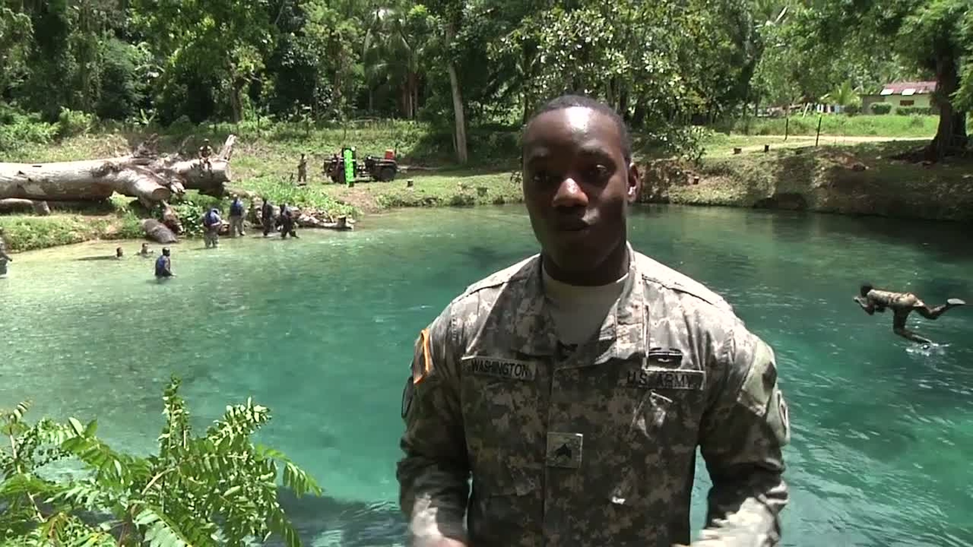 Military Police Soldiers in the 273rd MP Company in the DC Army National Guard, participate in a Subject Matter Expert Exchange (SMEE) with Jamaican Defense Force Soldiers in near the JDF Training Camp, Moneague, Jamaica August 17-24, 2013. The SMEEs allow exchanges of information between participants to increase partnership and ideas. Available in high definition.