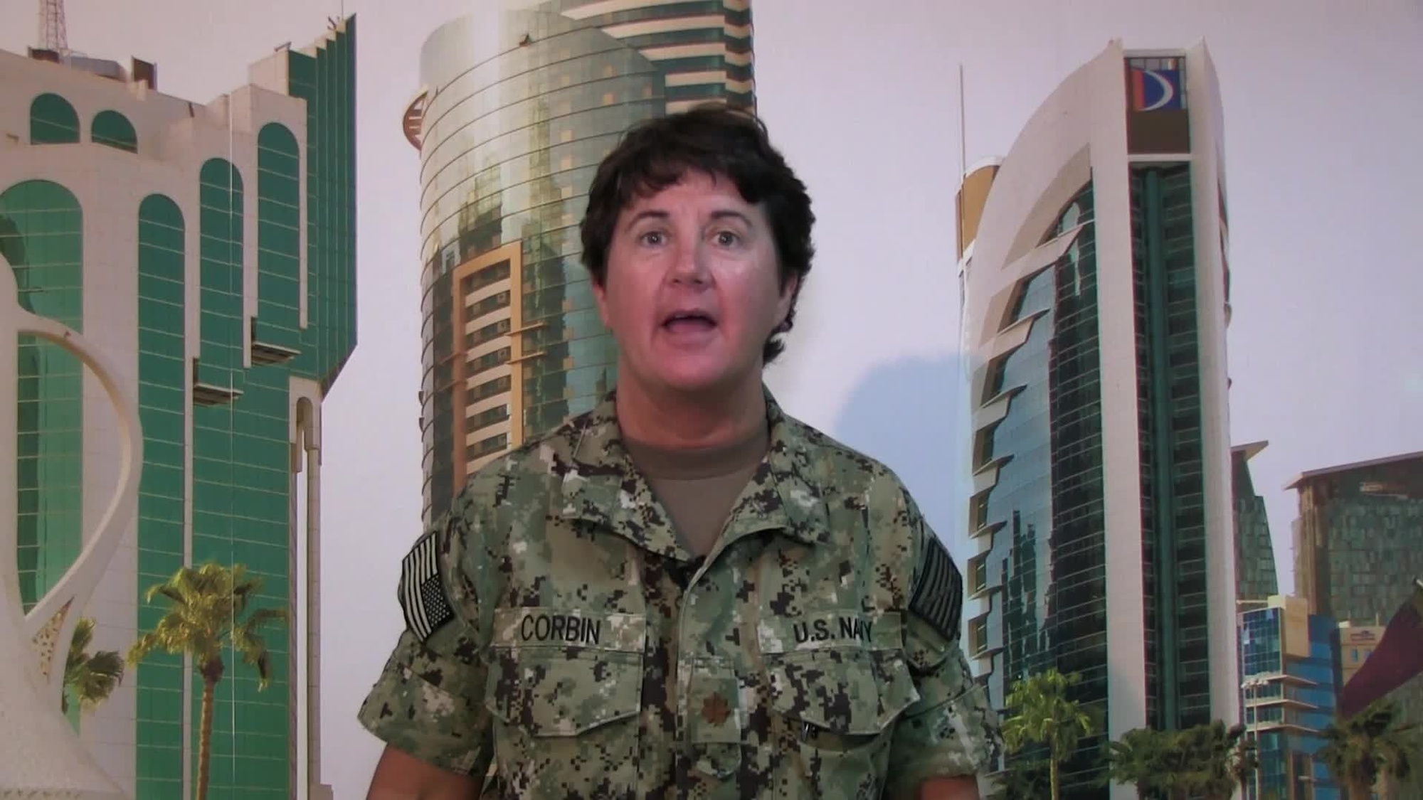 Lt.Cmdr. Pamela Corbin sends a greeting to Greenville, South Carolina from CENTCOM for Thanksgiving 2013.