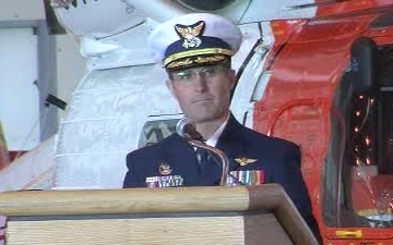 Capt. Bill Deal, commanding officer Air Station Kodiak, gives remarks at the Kodiak CoNA