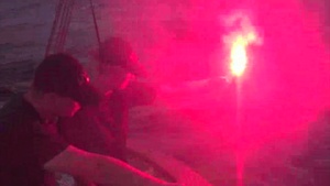 Coast Guard Cutter Eagle Conduct Pyrotechnic Training With Smoke Flares