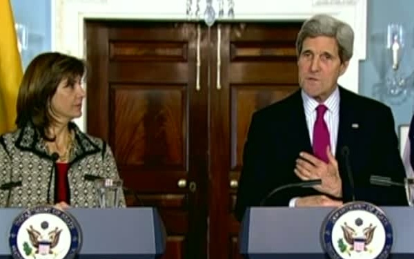 Secretary of State John Kerry And Colombian Foreign Minister Maria Holguin