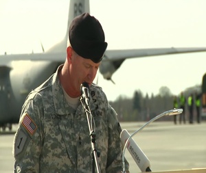 MG Richard Longo speaks at welcoming ceremony for Soldiers from 173rd Airborne Brigade at Amari Air Base, Estonia