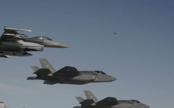 F-16s and F-35s in formation
