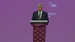 U.S. Secretary of Defense Chuck Hagel gives remarks at 2014 Shangri La Dialogue in Singapore
